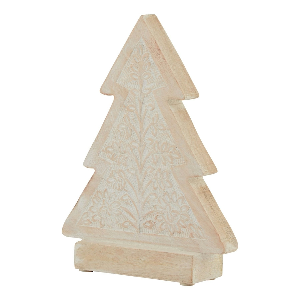 Hill Interiors White Wash Collection Wooden Patterned Tree Decoration - Brown/White - 43cm x 6cm x 32cm