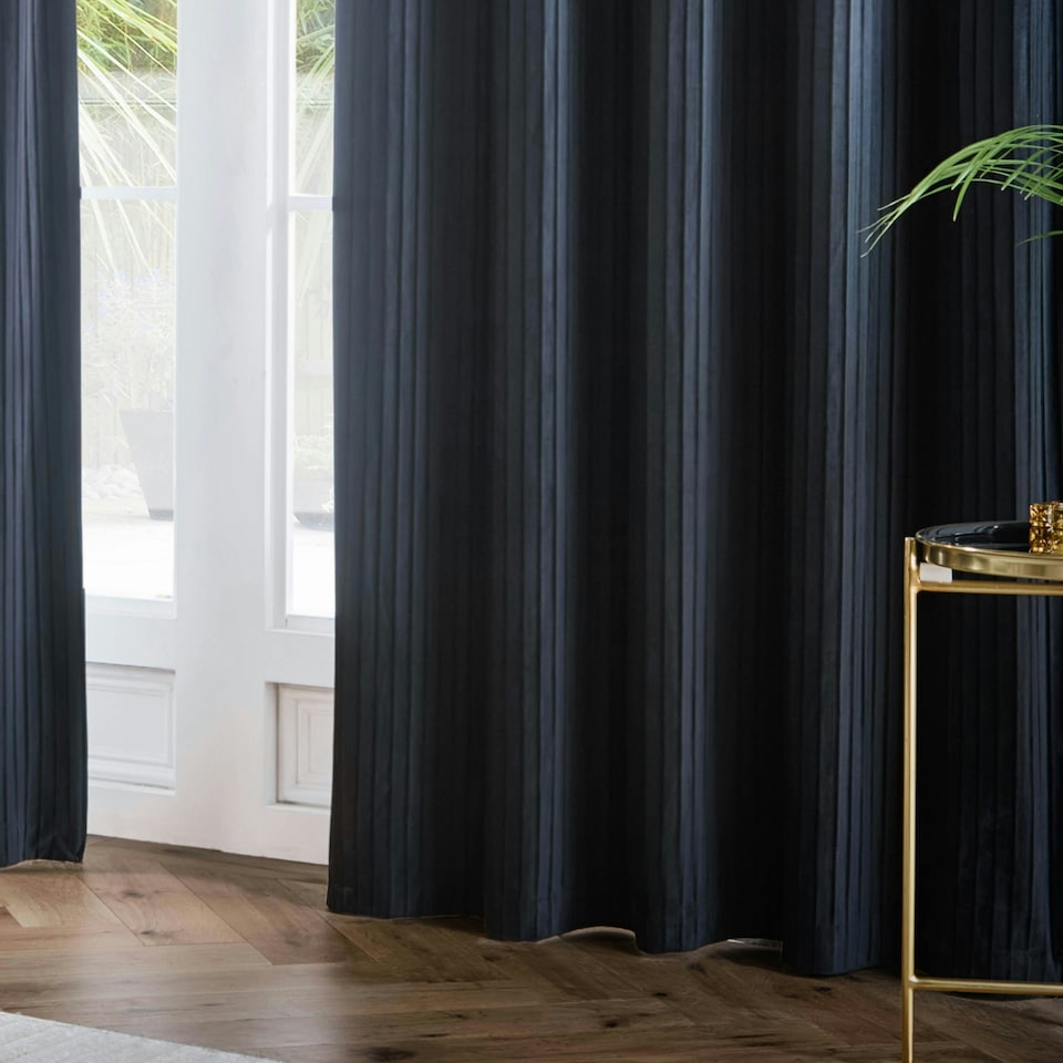 image 1 of Paoletti Corinthian Velvet Room Darkening Navy Eyelet Curtains (W)168cm x (W)229cm cm | Multi