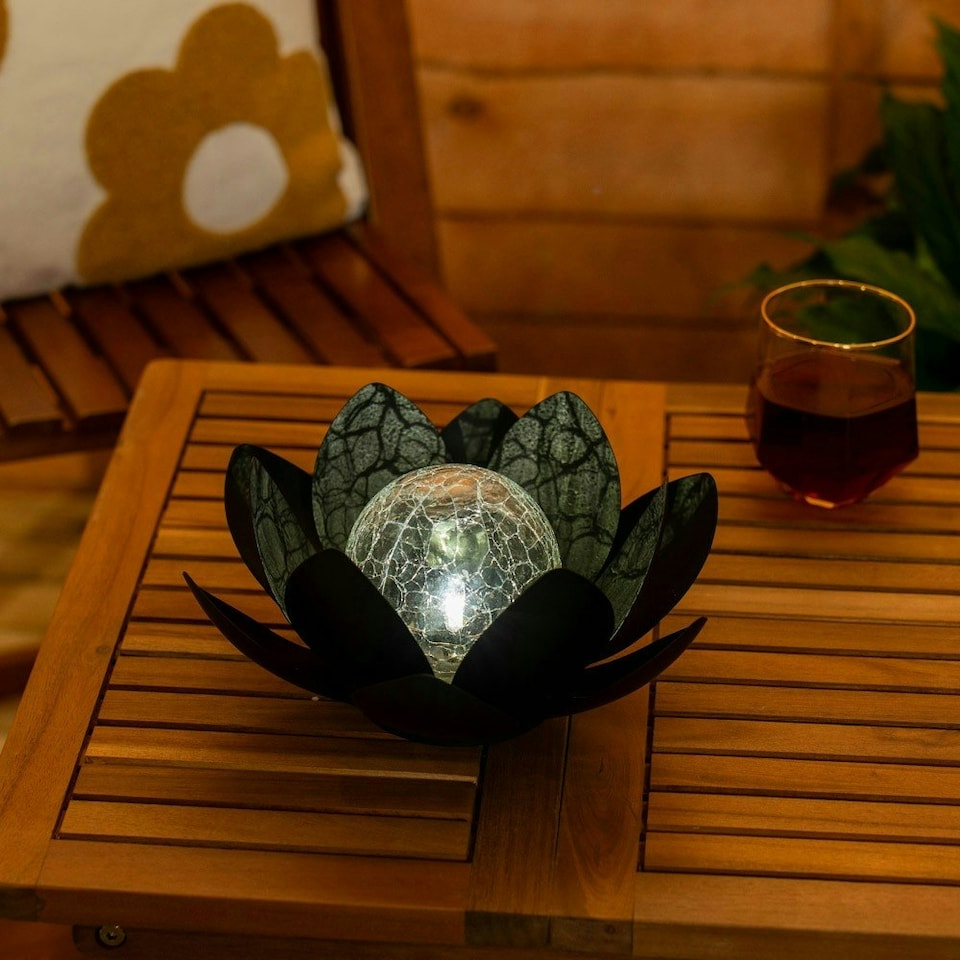 image 1 of ValueLights Black Solar Powered Outdoor Waterlily Lotus Flower Decoration Garden Light
