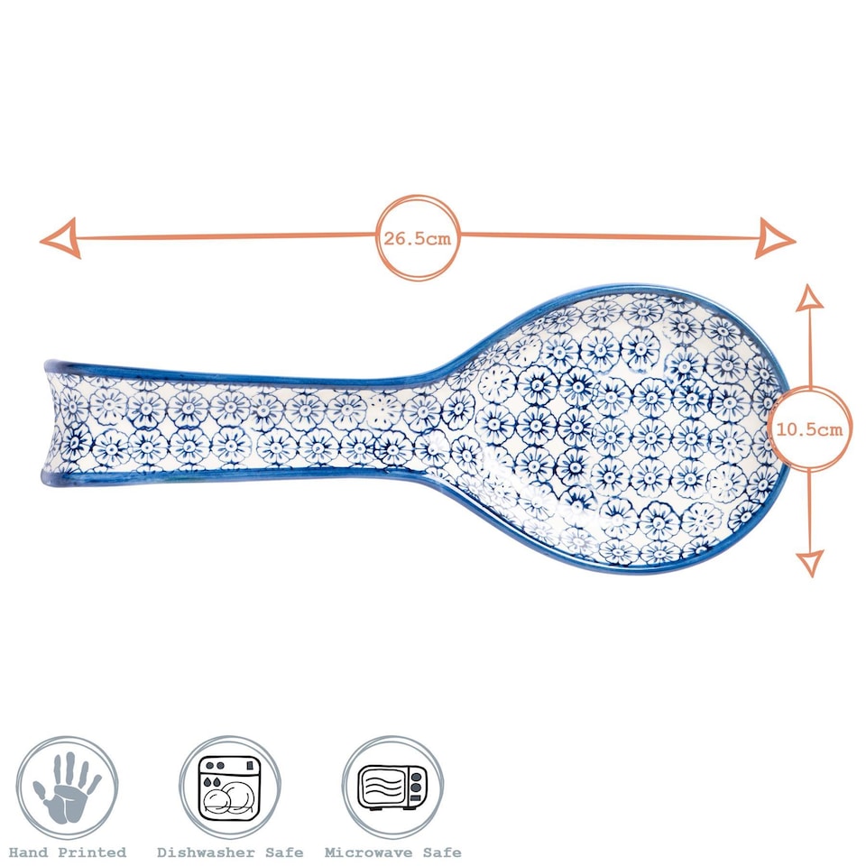 image 1 of Nicola Spring Hand-Printed Kitchen Spoon Rests - 26.5cm - Orange & Navy (2pc)