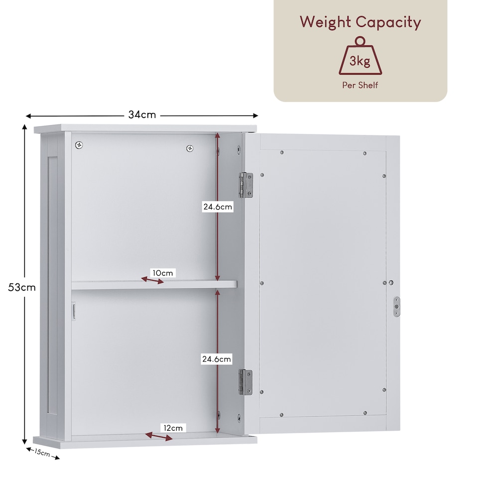 image 1 of Bath Vida Priano 1 Door Mirrored Wall Mounted Bathroom Cabinet, White | White | 1