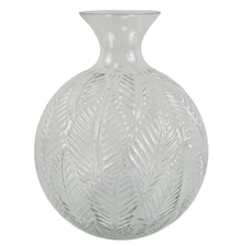 26cm Clear Fern Print Glass Bottle Vase | White | 26