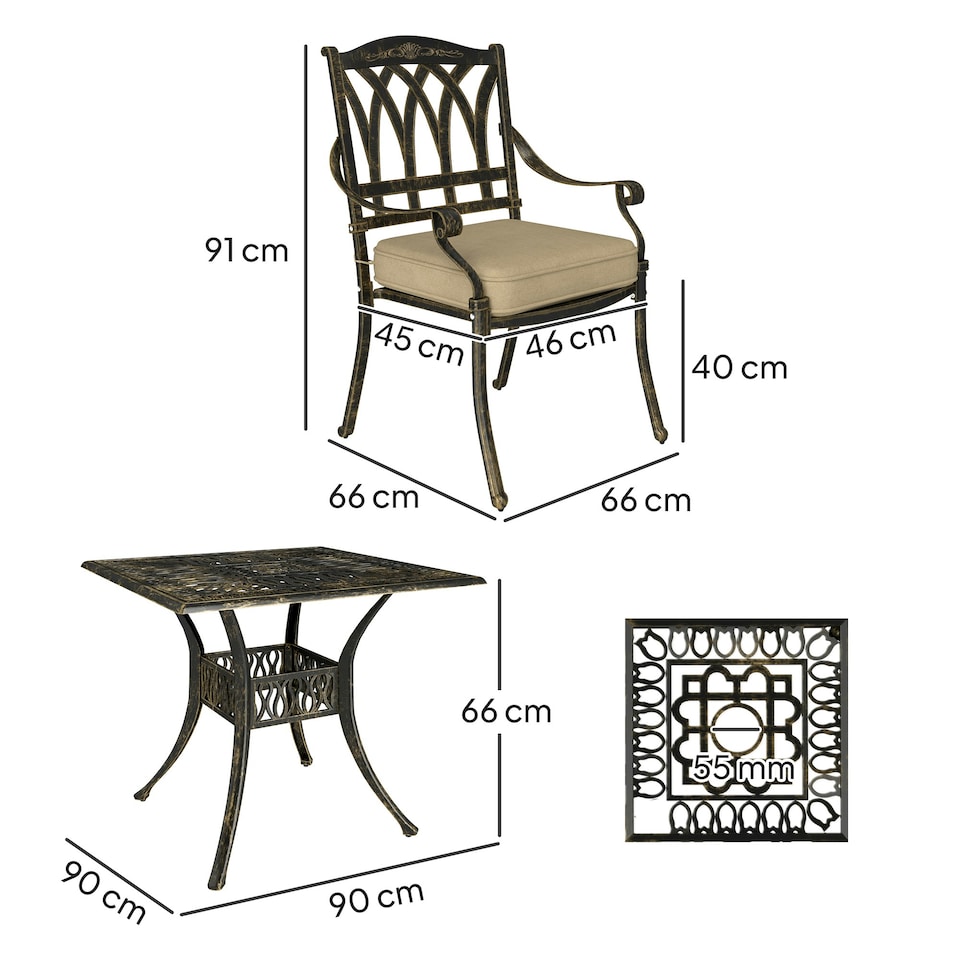 image 1 of Outsunny 5 Pieces Cast Aluminium Garden Dining Set with Parasol Hole Bronze