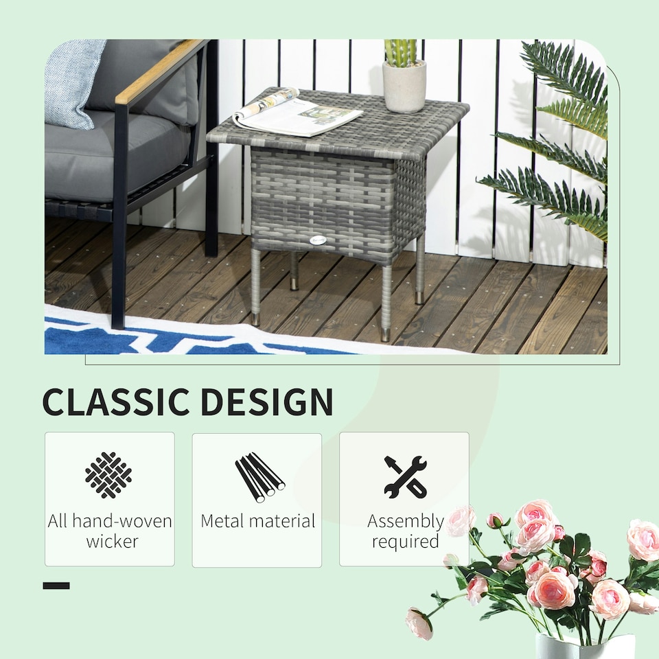 image 1 of Outsunny PE Rattan Outdoor Coffee Table, Modern Rattan Side Table, Mixed Grey