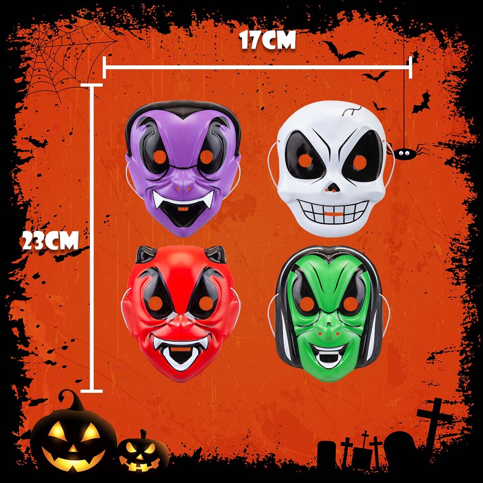 image 1 of PMS Halloween Children’s Masks 4-Pack - Witch, Devil, Skull, Vampire.