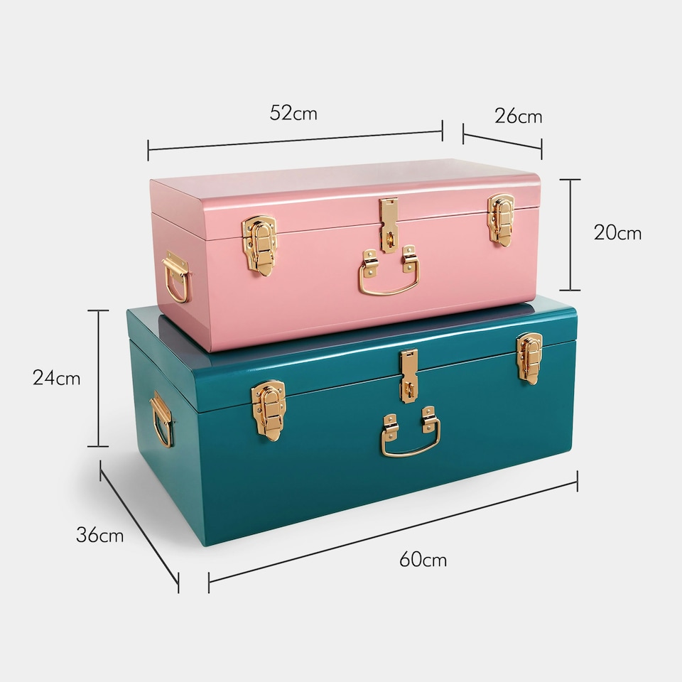 image 1 of BTFY Set of 2 Pink & Teal Stainless Steel Storage Trunks