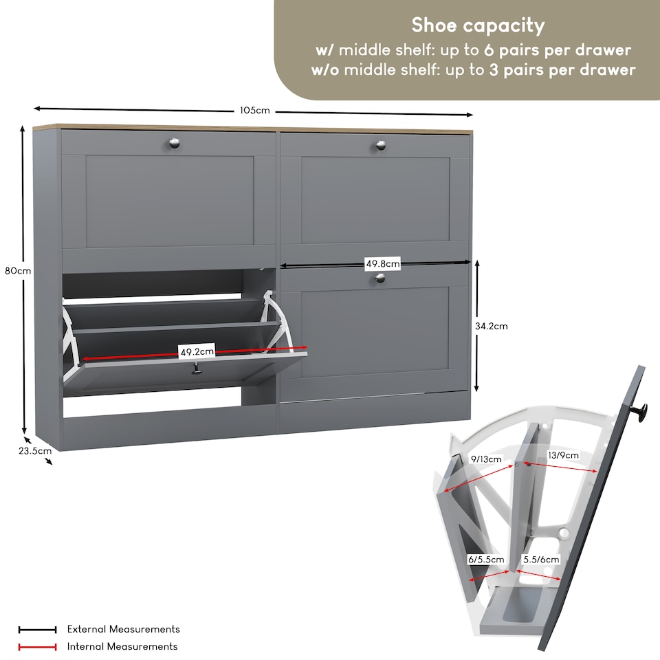 image 1 of Vida Designs 4 Drawer Shoe Cabinet, Grey & Oak