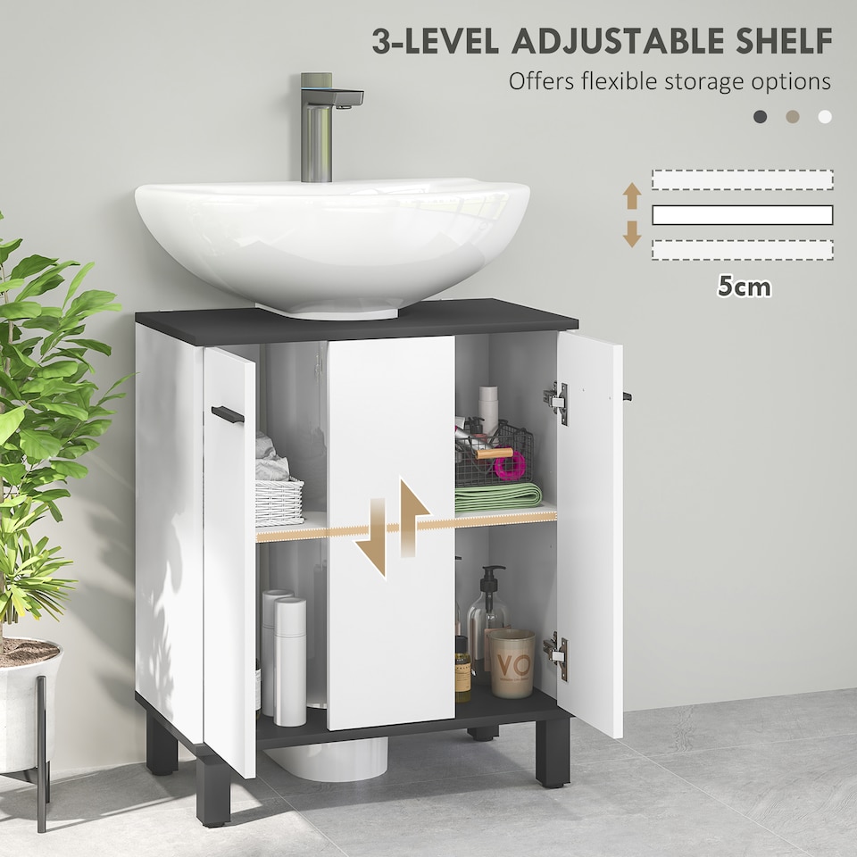 image 1 of HOMCOM Under Sink Bathroom Cabinet, Modern Under Sink Cabinet with Adjustable Shelf for Basin with or without Pedestal, 60 x 34 x 70cm, High Gloss White | White | High gloss