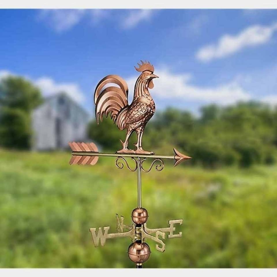 image 1 of Bantam Rooster Farmhouse Copper Weathervane - Steel - L47 x W47 x H86.6 cm