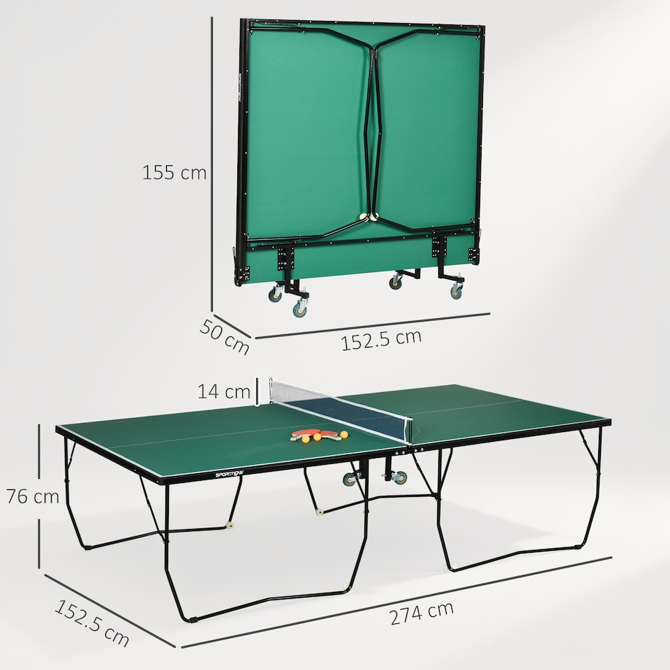 image 1 of SPORTNOW 9FT Folding Table Tennis Table with 8 Wheels, Indoors, Green