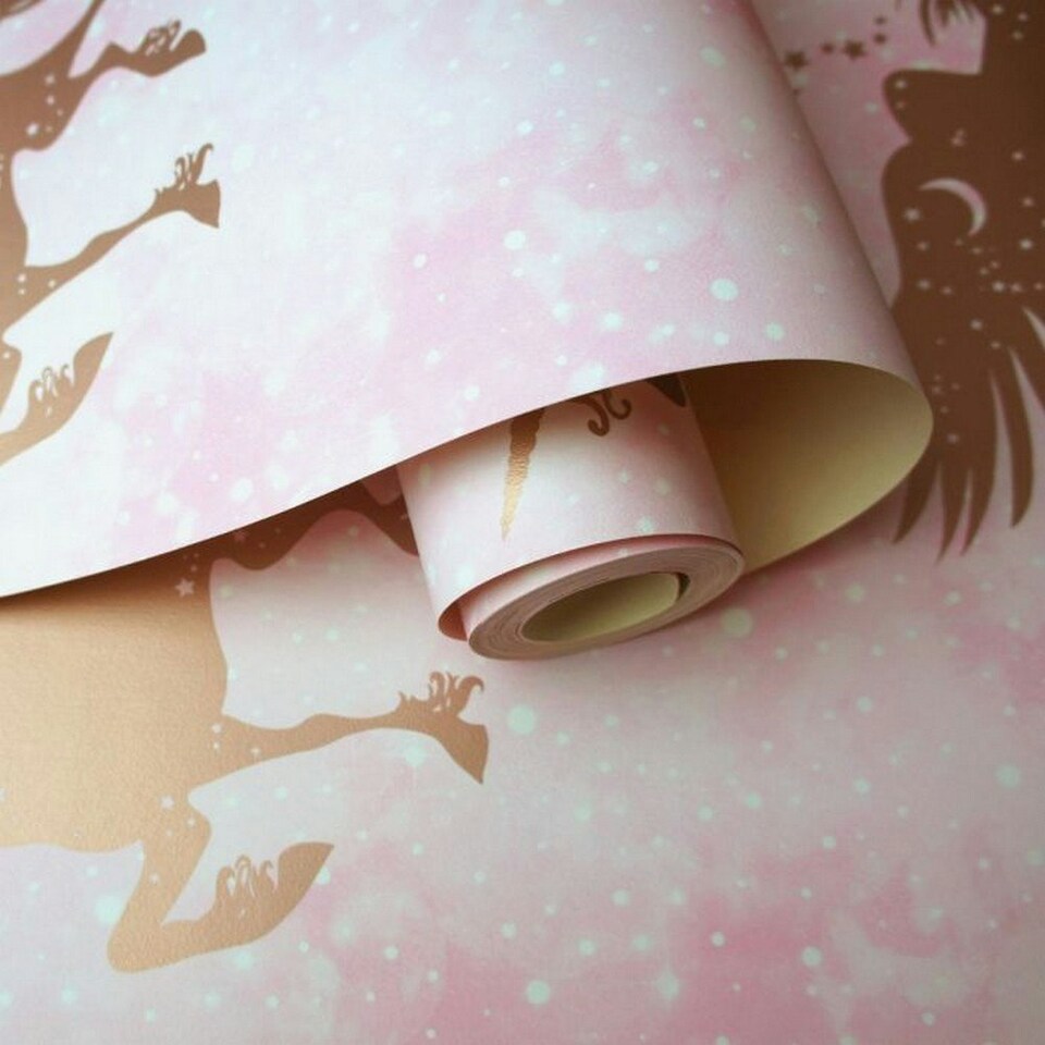 image 1 of Holden Décor Over The Rainbow Unicorn Wallpaper - Pink/Rose Gold - 32.8ft x 21in Pink