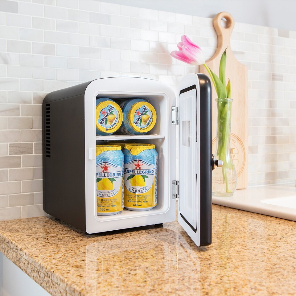 image 1 of Koolatron 4L Retro Portable Mini Fridge 12V DC 230V 6 Can Cooler Black