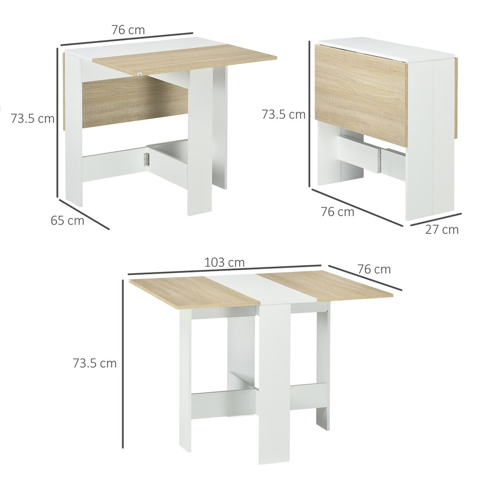 image 1 of HOMCOM Folding Dining Table, Drop Leaf Table for Small Space, Kitchen, Space-Saving, Oak & White