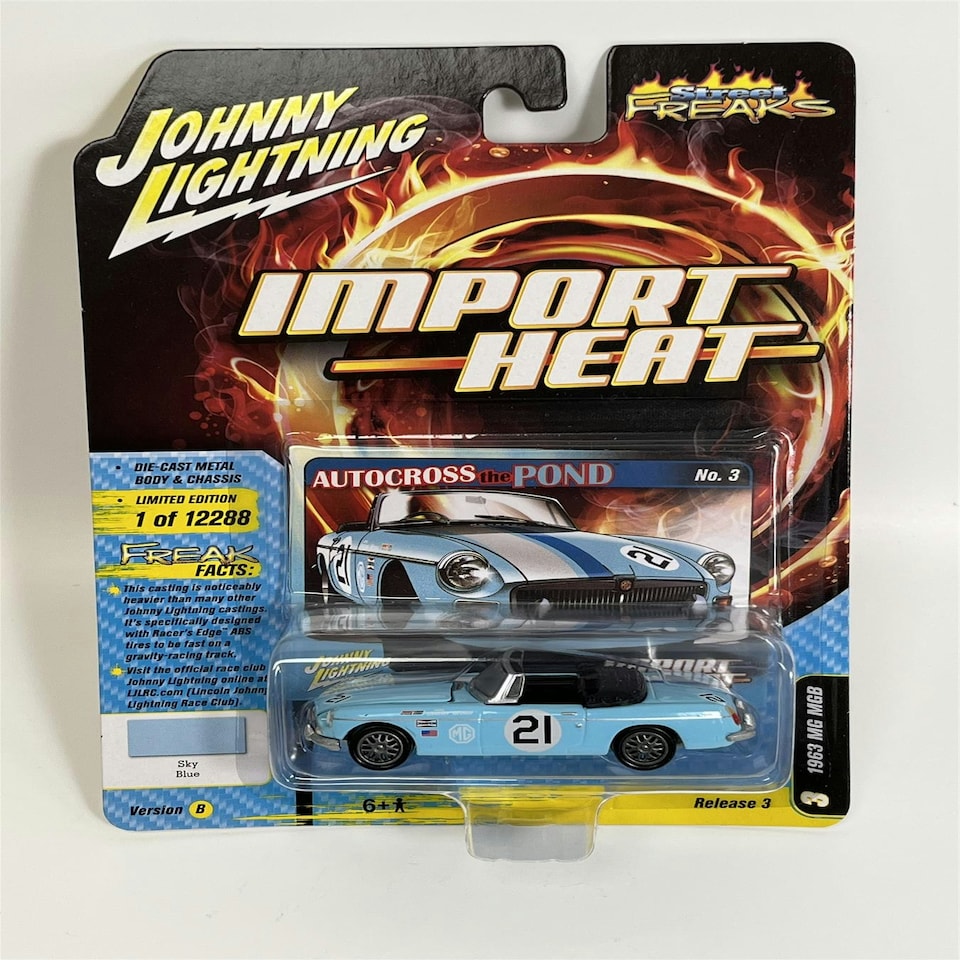 image 1 of 1963 MG MGB Sky Blue Import Heat 1:64 Scale Johnny Lightning JLSF021