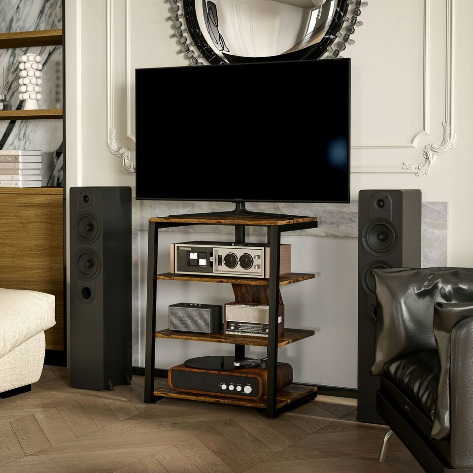 image 1 of HOMCOM HiFi Rack Stand w/ 4-Tier Record Player Stand Dark Brown