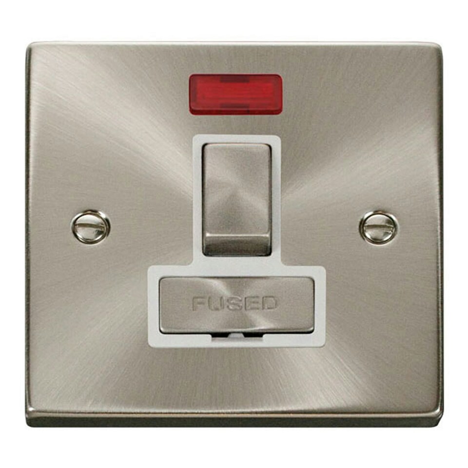 image 1 of SE HOME Satin / Brushed Chrome 13A Fused Ingot Connection Unit Switched With Neon White | Satin Chrome