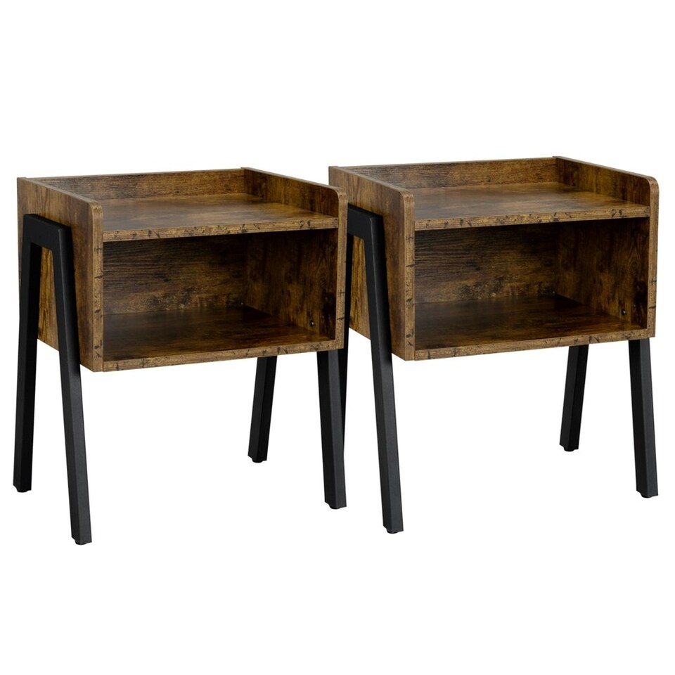 image 1 of Yaheetech 2pcs Industrial End Tables with Storage Compartments