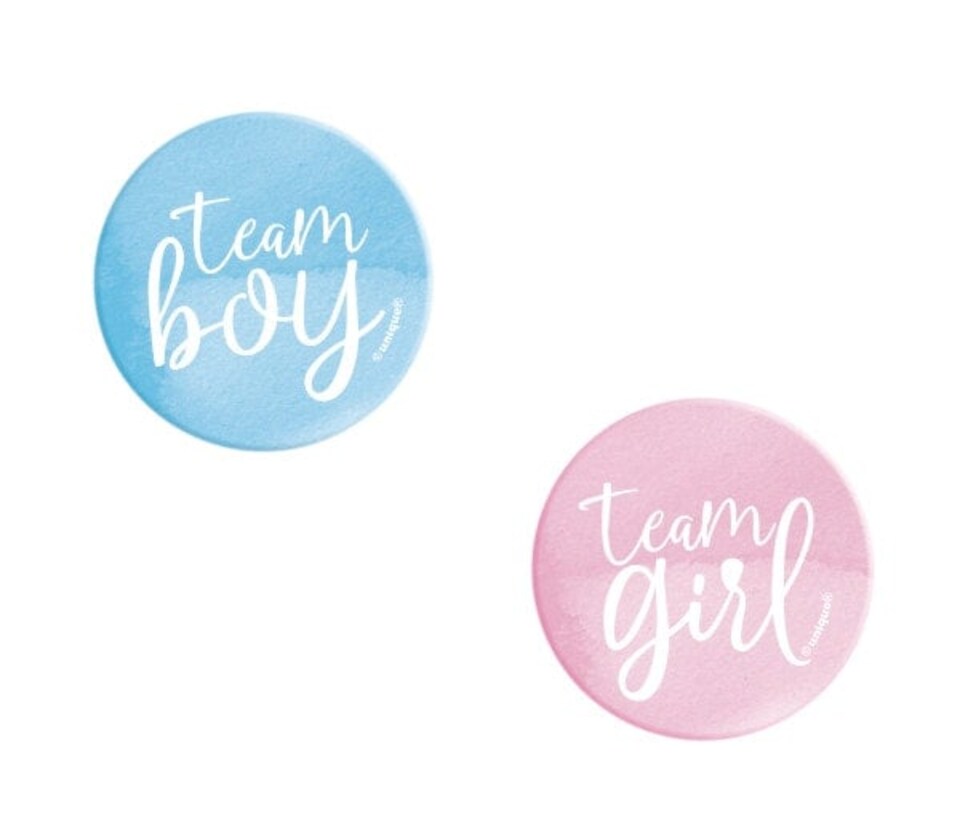 image 1 of Pack of 10 Team Boy or Girl Gender Reveal Buttons
