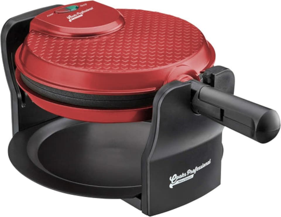 image 1 of Cooks Professional Rotary Belgian Waffle Maker Machine with Non-Stick Plates & Drip Tray | Red