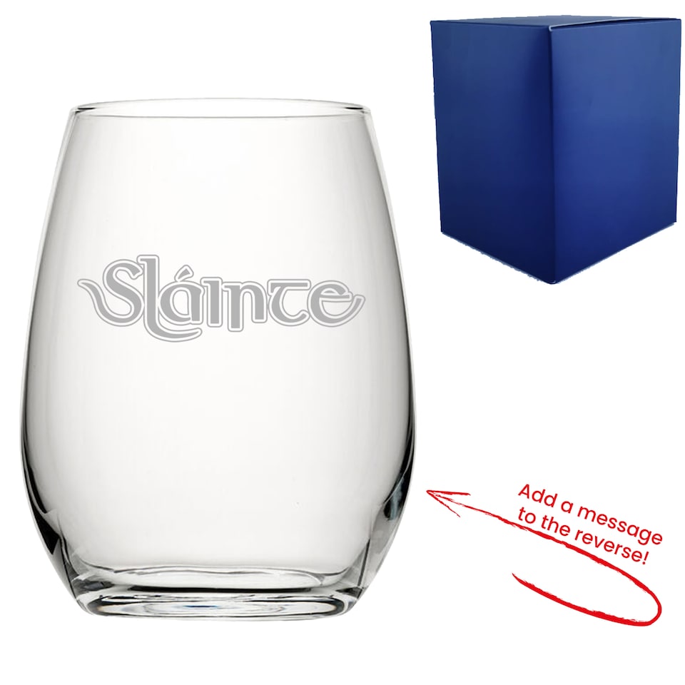 image 1 of Personalised Slainte Celtic Design Stemless Wine Glass Engraved