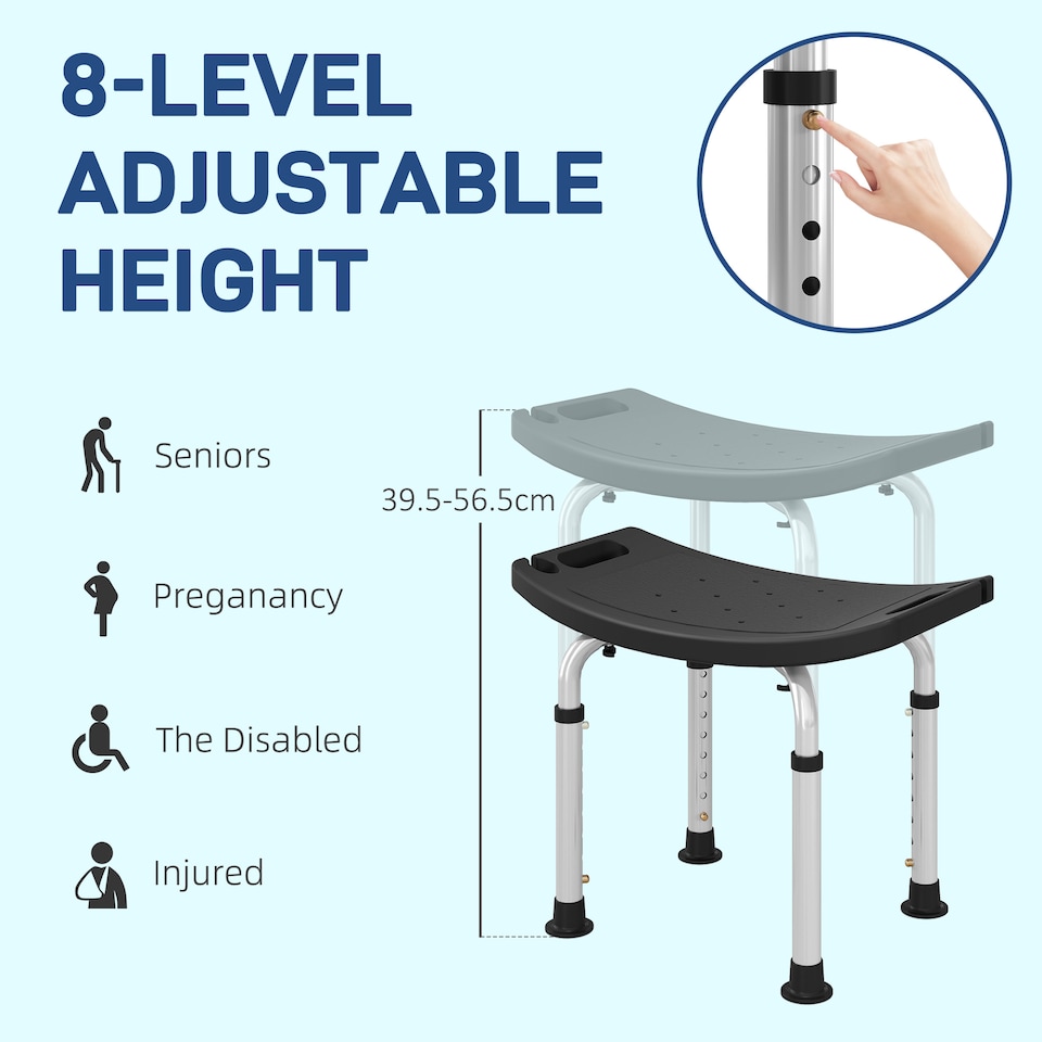 image 1 of HOMCOM Aluminium Shower Stool w/ Adjustable Height Non-Slip Bath Stool Black