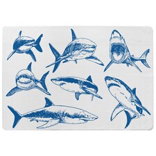Graphical set of blue sharks isolated on white background (Rug)
