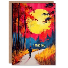 Miss You Card Autumn Forest Path Walk Vibrant Sunset Sky