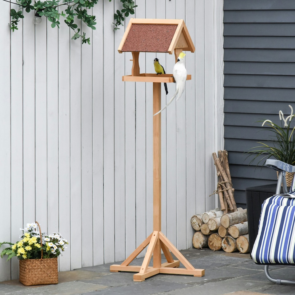 image 1 of PawHut Wooden Bird Feeder w/ Cross-shaped Support Feet Weather Resistant Roof