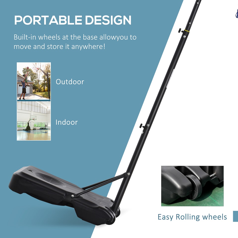 image 1 of HOMCOM 5-7FT Height Adjustable Basketball Hoop and Stand, Freestanding Portable Basketball Hoop System with Fillable Base, Wheels, for Teens, Juniors, Adults, 1.55-2.1m
