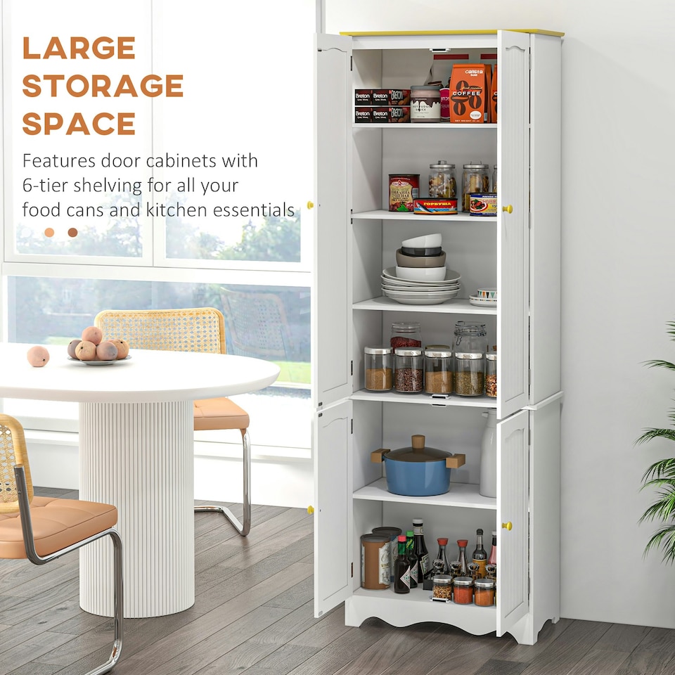 image 1 of HOMCOM Freestanding Kitchen Cupboard 4-Door Storage Cabinet w/ 4 Shelves, White