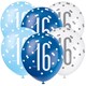 image 1 of Blue Glitz Age 16 Assorted Biodegradable Latex Balloons 30cm / 12 in - Pack of 6