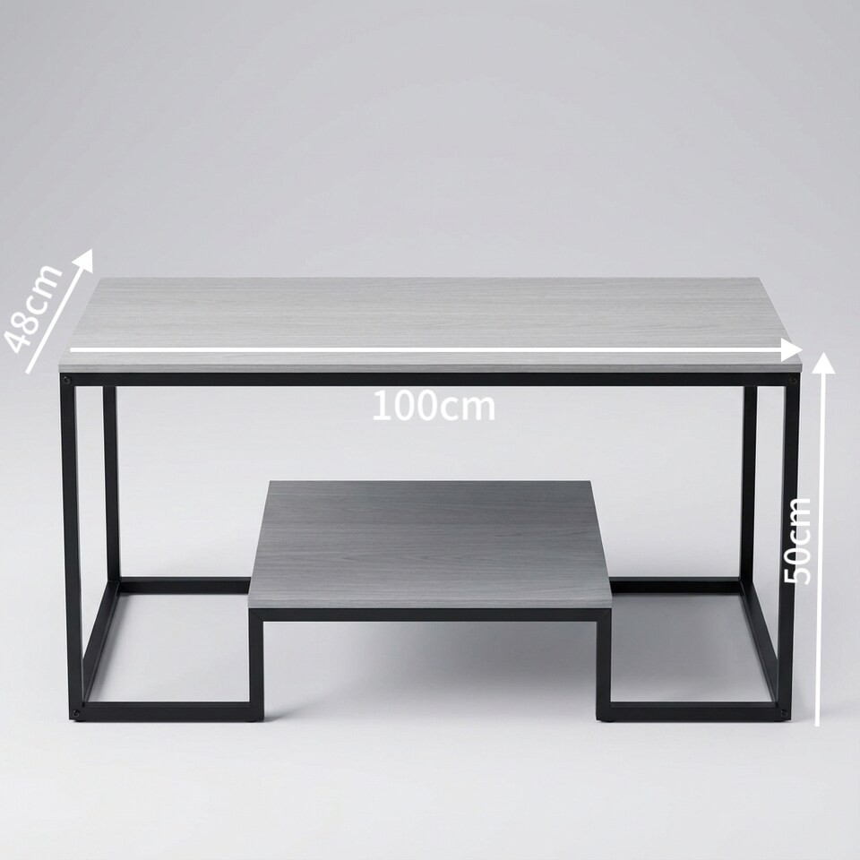 image 1 of Alivio Modern Coffee Table with Metal Frame & Shelves Storage (Grey)