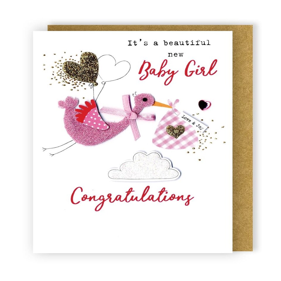 image 1 of Pink Stork New Baby Girl Congratulations Card