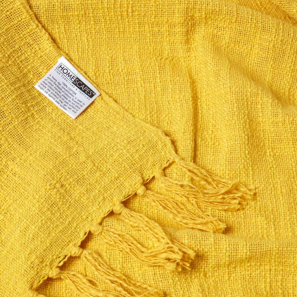 image 1 of Homescapes Nirvana Slub Cotton Ochre Yellow Throw - 225 x 255 cm Yellow