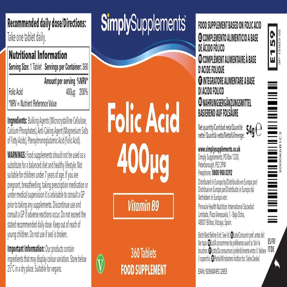 image 1 of Folic Acid (Vitamin B9) 400mcg - 360 Tablets