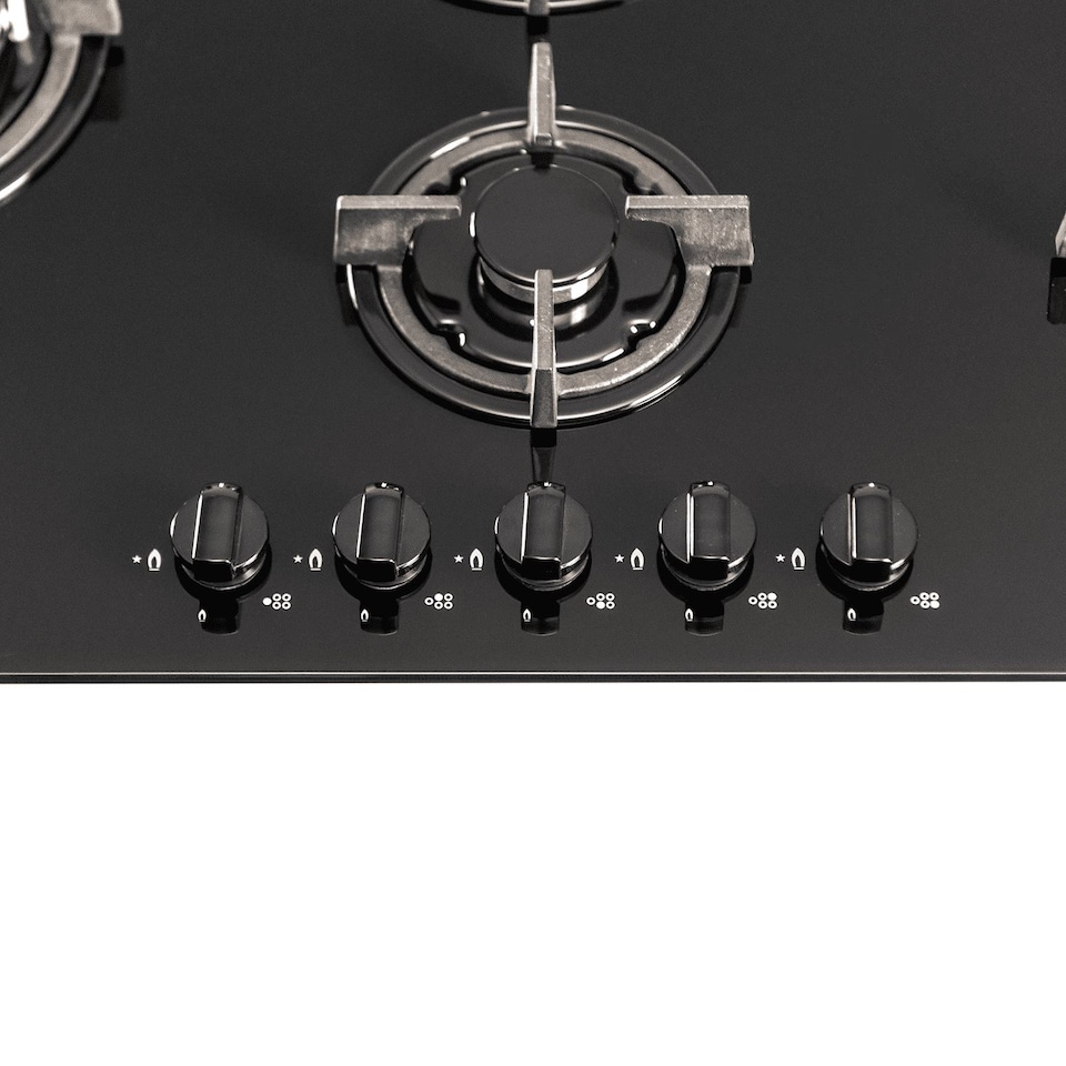image 1 of SIA GHG902BL 90cm Black Glass 5 Burner Gas Hob With Cast Iron Pan Stands & Wok Burner