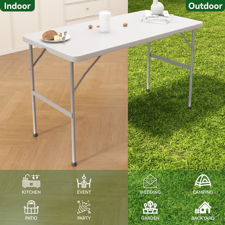 image 1 of 4ft Folding Table heavy duty Outdoor and Indoor use Garden Camping Event Table  White | White | White