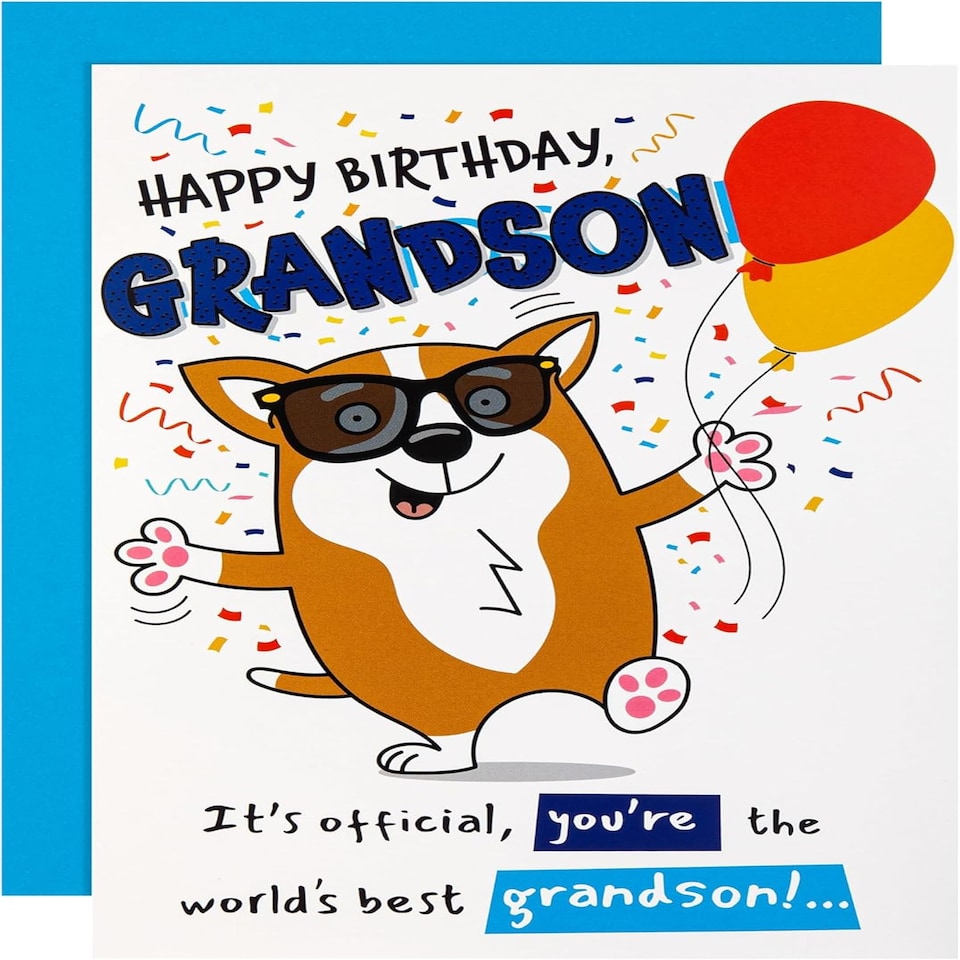 image 1 of Funny Pop Up Dog & Sunglasses Design Grandson Birthday Card