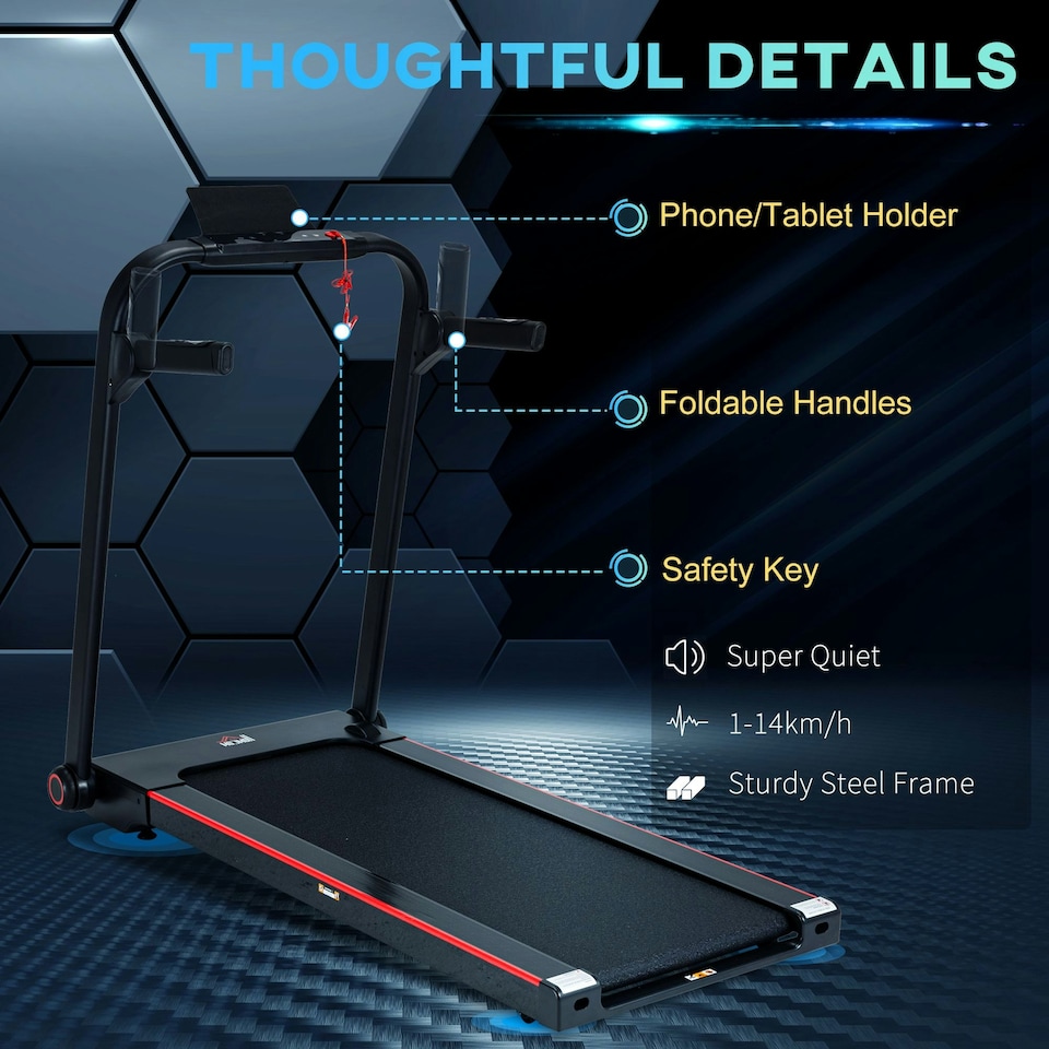 image 1 of HOMCOM Electric Folding Treadmill with Wheels, Safety Button and LED Monitor