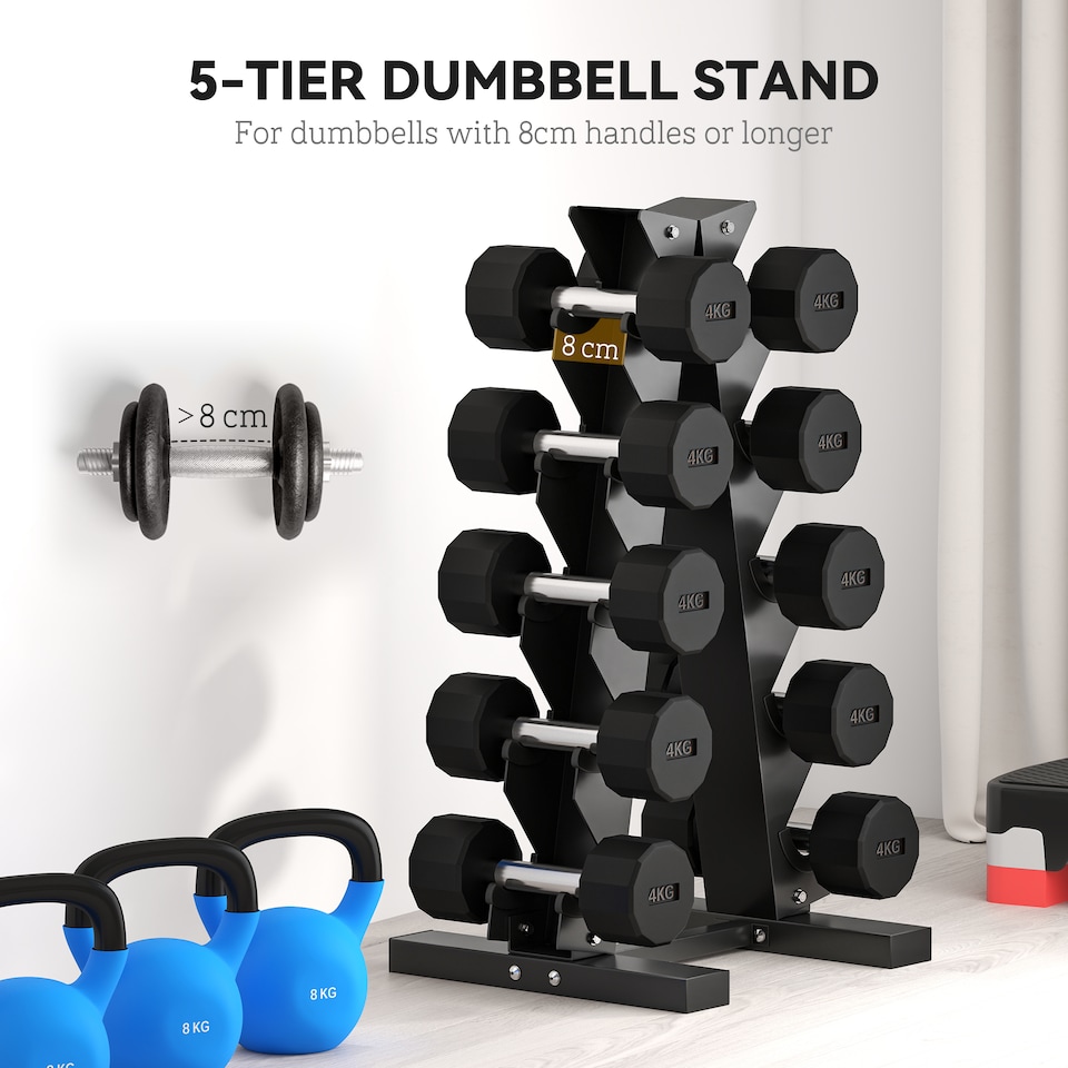 image 1 of SPORTNOW Five-Tier Weight Tree, Steel Dumbbell Rack for Home Gym Exercise
