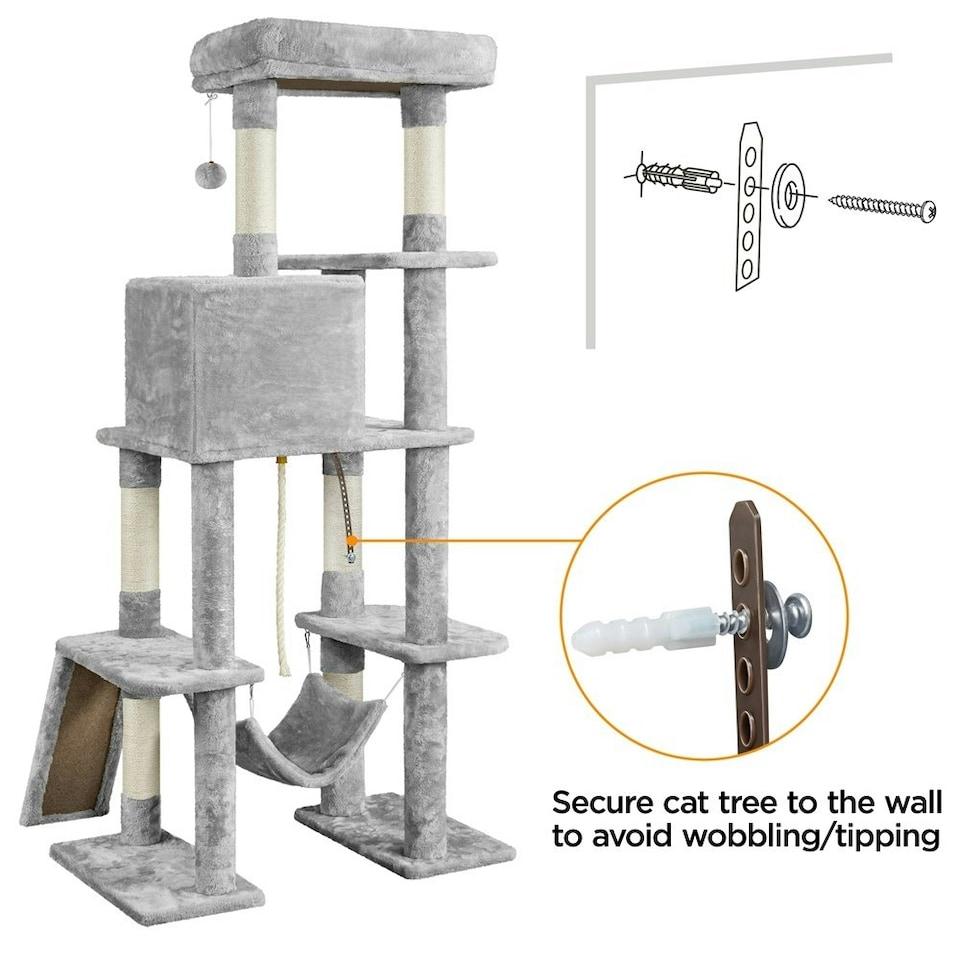 image 1 of Yaheetech Large Cat Tower with Hammock Scratching Posts Light Grey