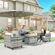 image 2 of Outsunny 5 PCs Rattan Garden Furniture Set with Gas Fire Pit Table, Brown