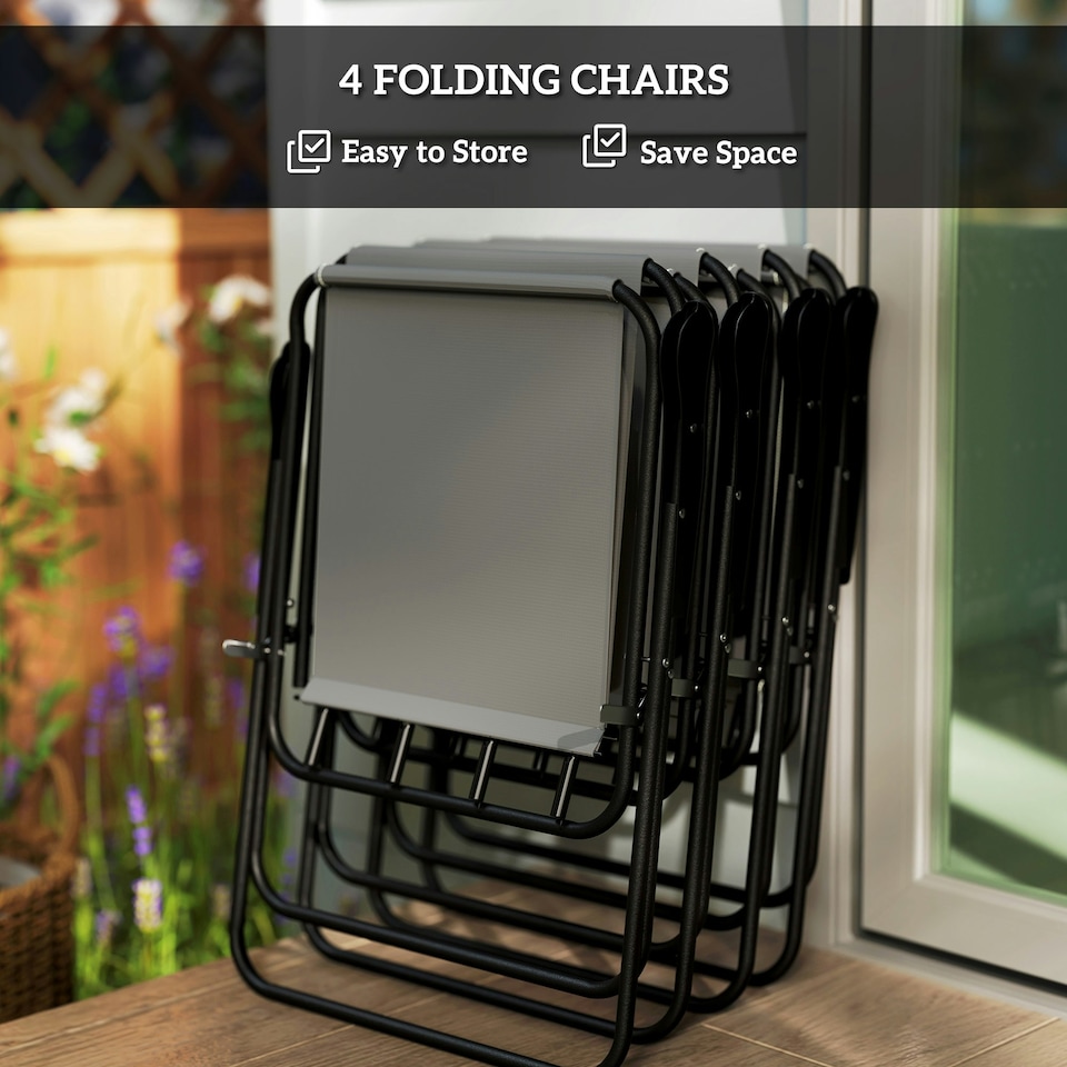 image 1 of Outsunny 6 Pieces Garden Furniture Set with Parasol, Folding Chairs, Cream