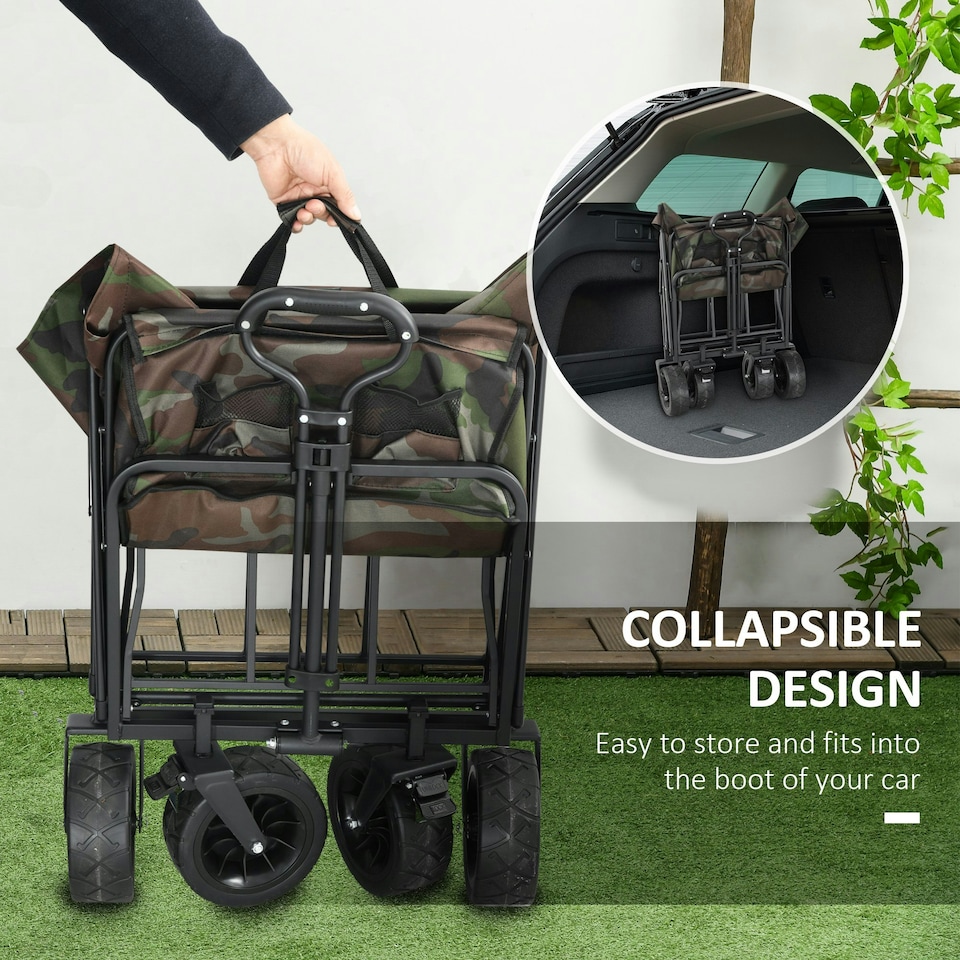 image 1 of Outsunny Foldable Garden Cart, Outdoor Utility Wagon with Carry Bag, Camouflage