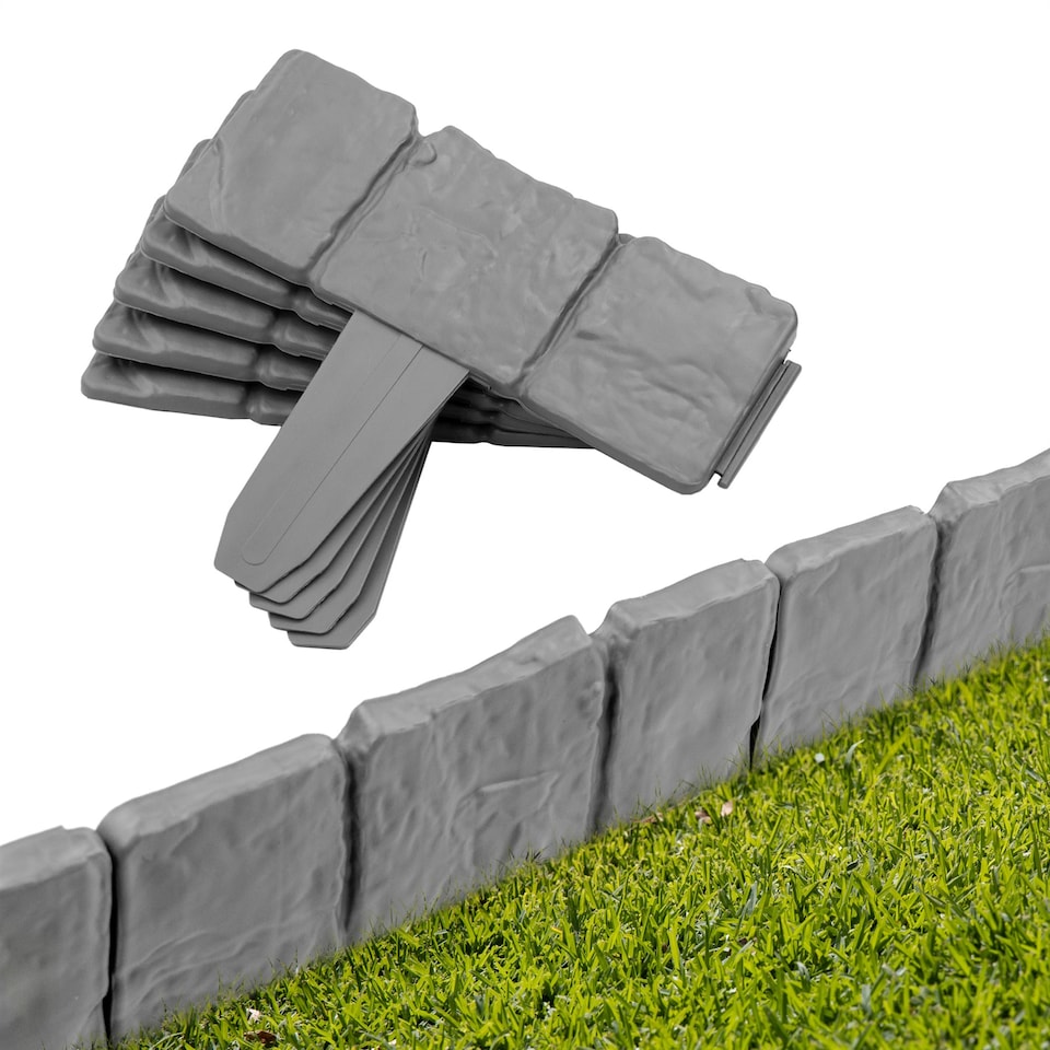 image 1 of KCT 2 Pack - Grey Stone Cobble Effect Garden Lawn Border Edging Interlocking Path Edge - 20 Pieces Total