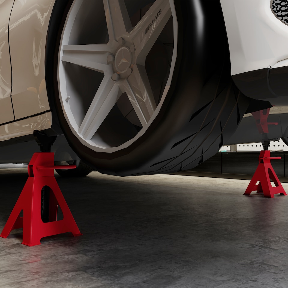 image 1 of HOMCOM Axle Stands 3 Ton Car Jack Stands Pack of 2, 38.5-60 cm Height Adjustable Support Jack Stand, Heavy Duty Car Lift Tool for Vehicles, Caravans, Workshops, Garages, Red