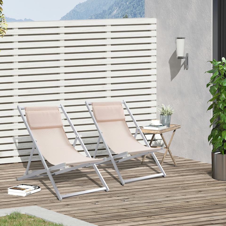 image 1 of Outsunny 2Pcs Chaise Lounge Recliner Chair Adjust Lounger Patio Beige