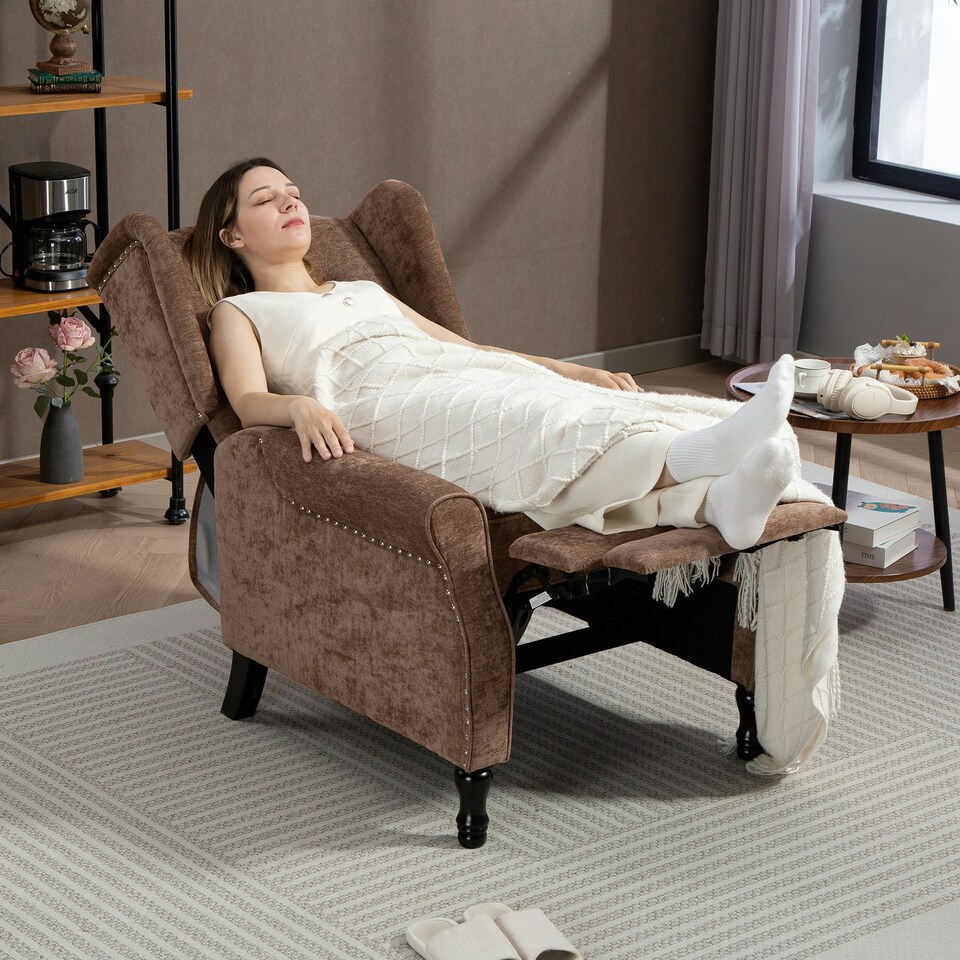 image 1 of HOMCOM Manual Reclining Armchair Recliner with Footrest Brown Brown