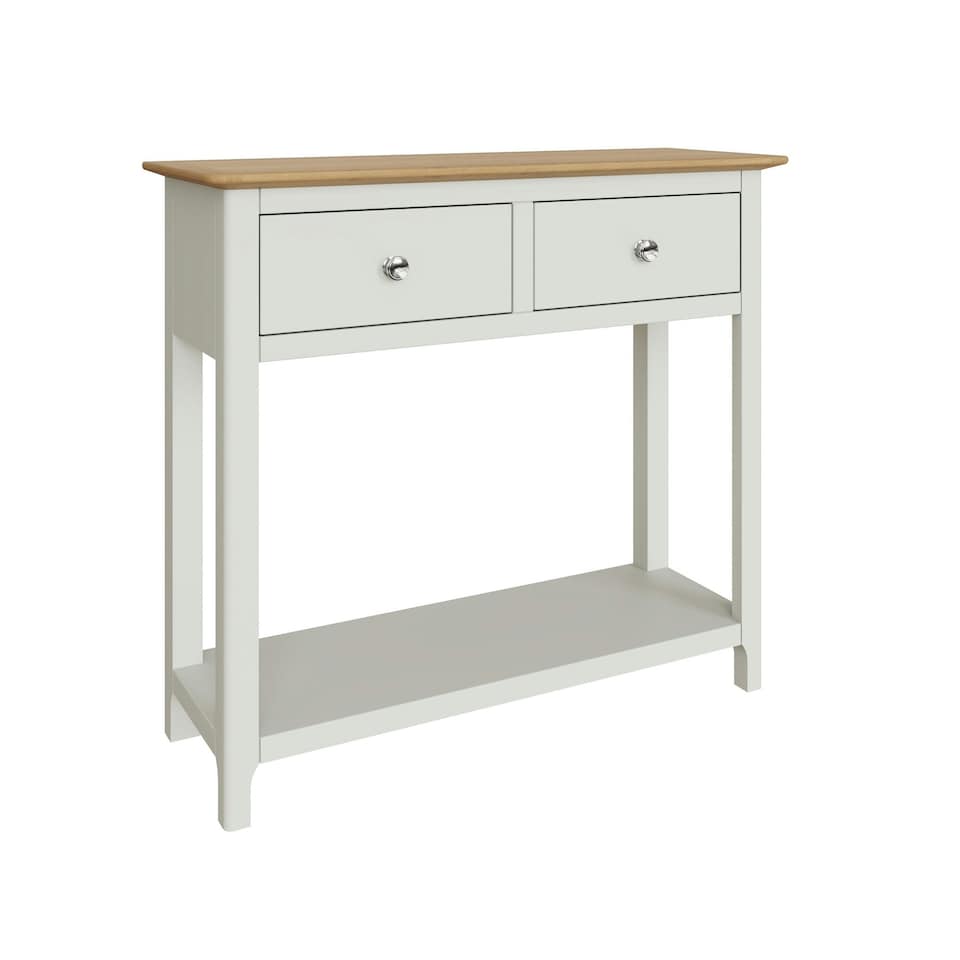 image 1 of Taberno Oak 2 Drawer Console Hallway Table Linen White White