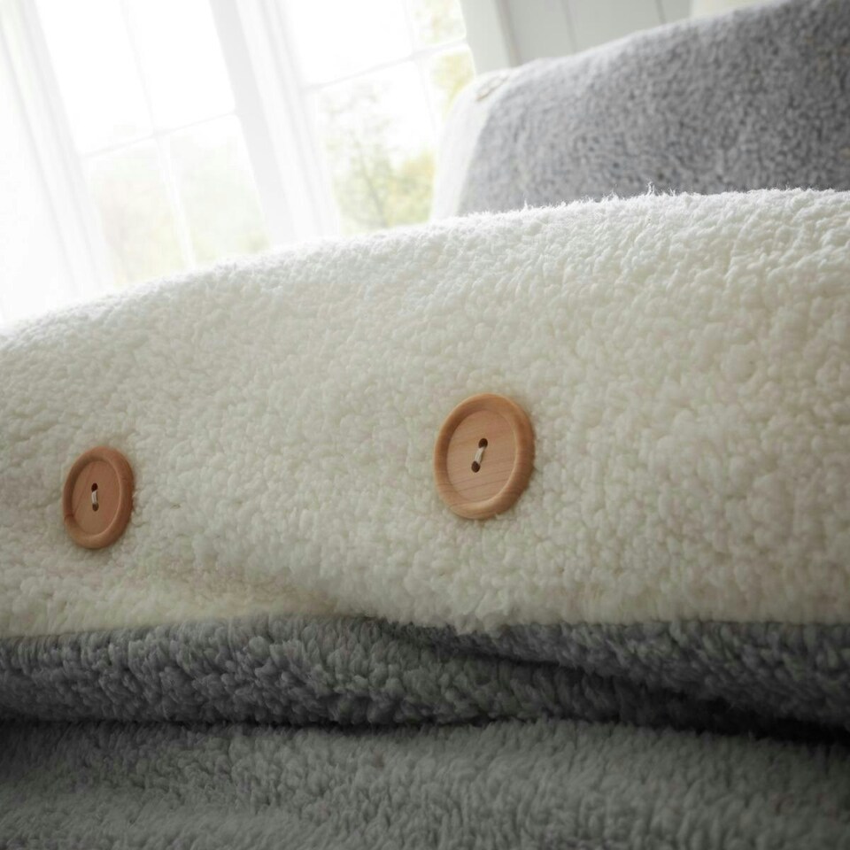 image 1 of Catherine Lansfield So Soft 2 Tone Buttoned Sherpa Grey Duvet Cover Set Grey | Double